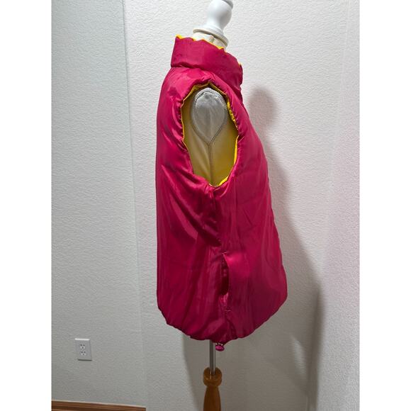 Down Avalon Femme Los Angeles Womens L Puffer Vest Yellow Pink Zip Reversible - Picture 11 of 14